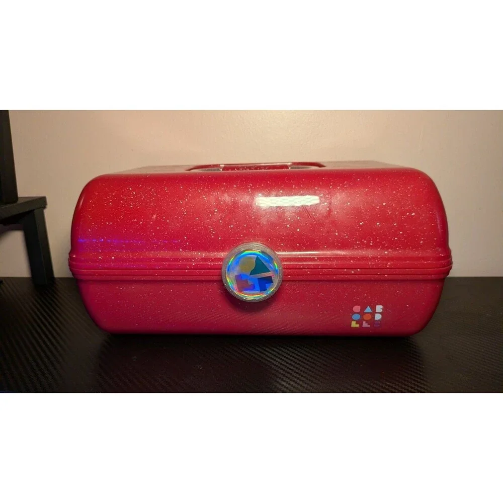 Caboodles On-The-Go Girl Storage Organizer Case Deep Pink Sparkle Over Deep Pink